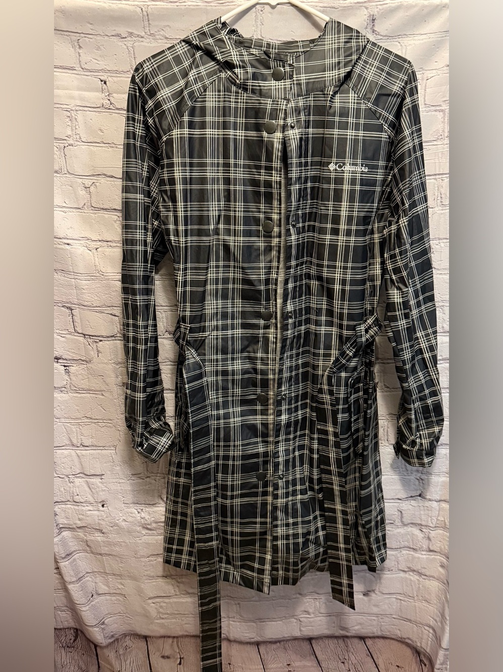 Columbia Black and White Plaid Trench Coat